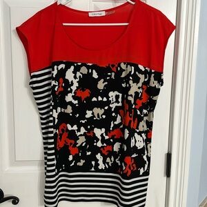 Calvin Klein mix design spandex sleeveless shirt.SZ L EUC no rips tearsorstains